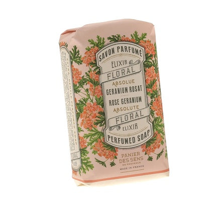Savon Parfumat Panier des Sens Rose Geranium, Ambalaj Floral, Culoare Roz