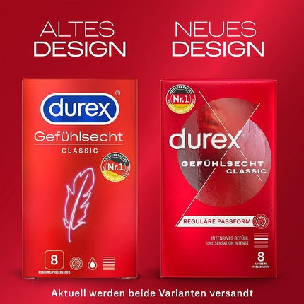 Prezervative, Durex, Classic, roșu, set 8 bucăți
