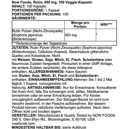 Supliment Rutin, Now Foods, 450mg, 100 Capsule