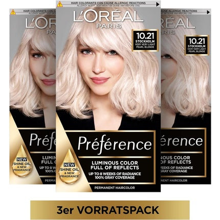 L'Oréal Paris Préférence, Kit colorare păr, Platinum Mother-of-Pearl Blonde, 10.21