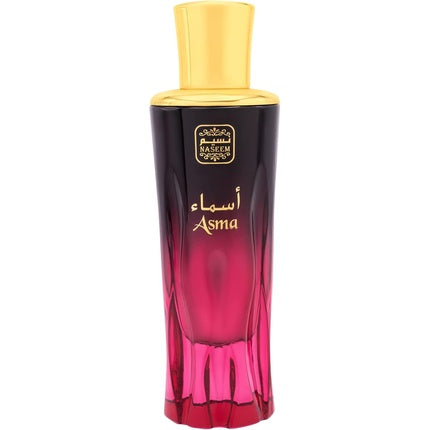 Parfum Extrait Naseem Asma Aqua Rose Oud, 80ml, sticlă gradient roșu-maro cu capac auriu