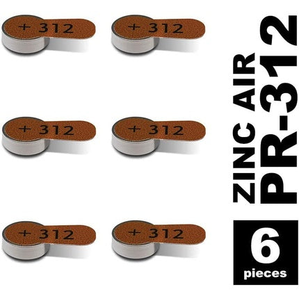 Baterii auditive, Panasonic, PR312, maro, set 6 buc