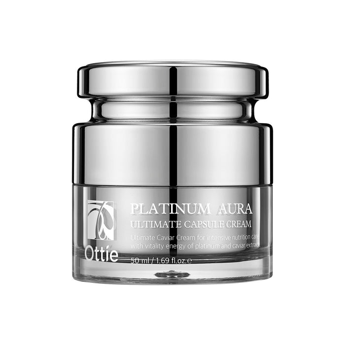 Cremă de față Ottie Platinum Aura Ultimate Capsule Cream, cu extract de caviar, hidratantă, efect de lifting, de zi și de noapte, 50 ml