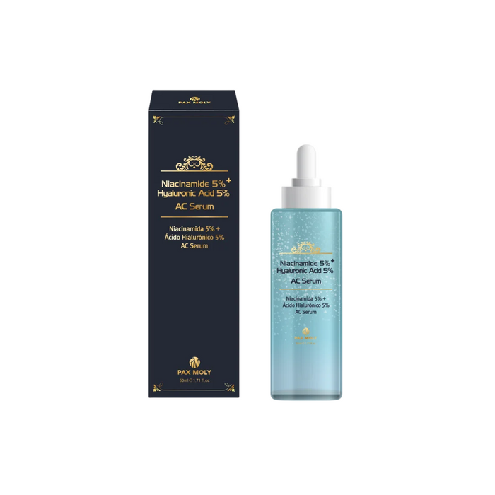 Ser de față PaxMoly AC Serum, antiîmbătrânire, cu niacinamidă 5% și acid hialuronic 5%, zi și noapte, 50 ml