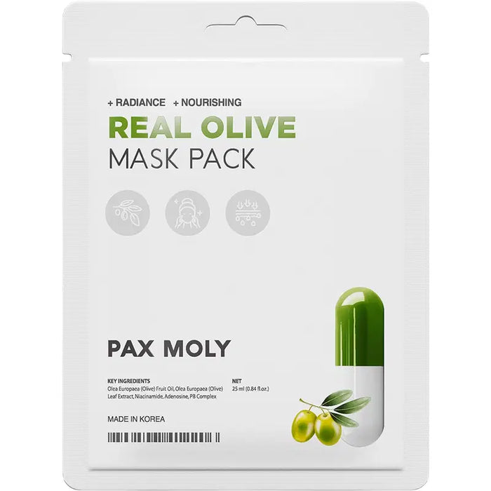 Mască facială PaxMoly Real Olive, iluminatoare, hrănitoare, 25 ml