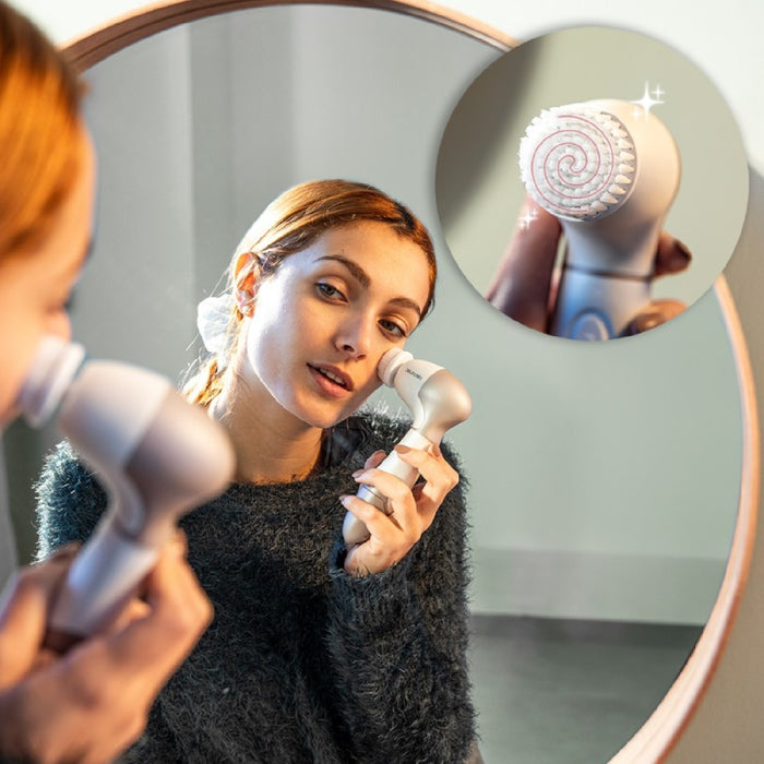 Perie facială, Cecotec, FaceCare TotalClean 9 în 1, alb și argintiu