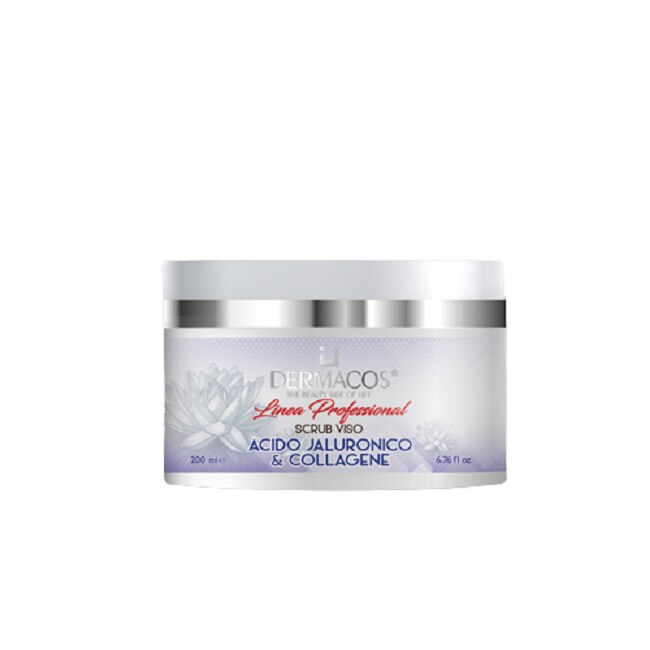 Scrub de față, Dermacos, acid hialuronic și colagen, 200 ml