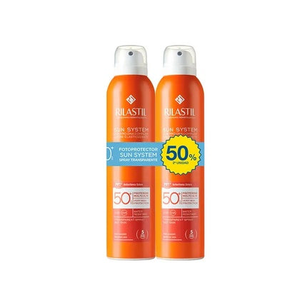 Spray protecție solară, Rilastil, Sun System Dry Touch SPF 50, 2x200 ml