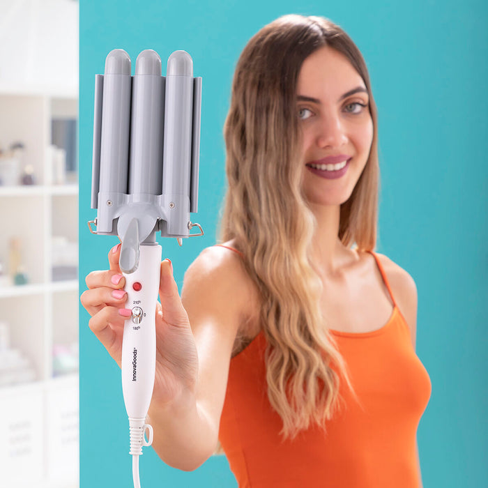 Ondulator ceramic triplu, InnovaGoods TRILER, gri ergonomic