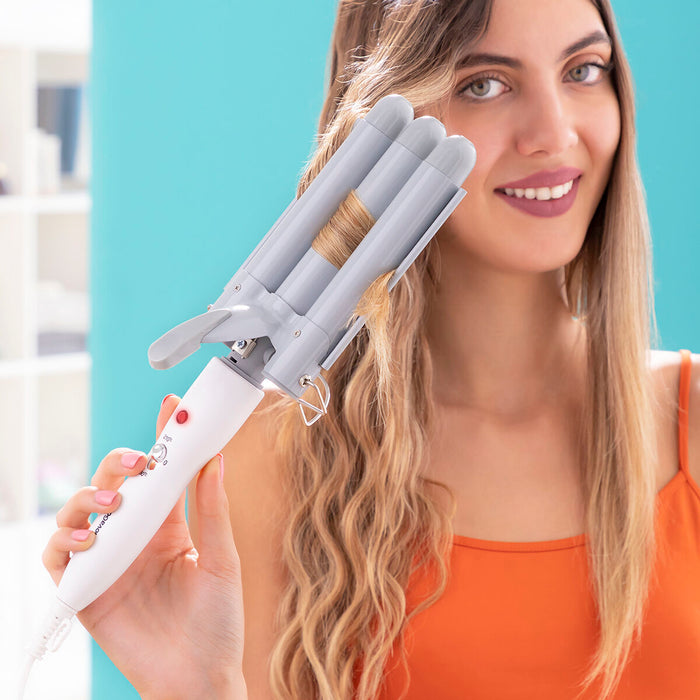 Ondulator ceramic triplu, InnovaGoods TRILER, gri ergonomic