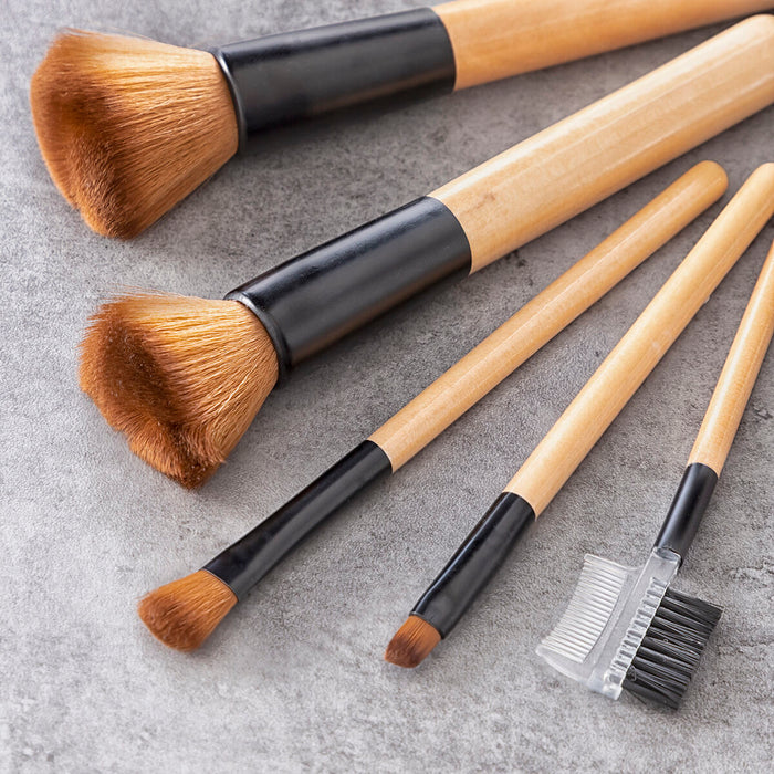 Set pensule machiaj, Innovagoods, Miset, lemn, 5 piese