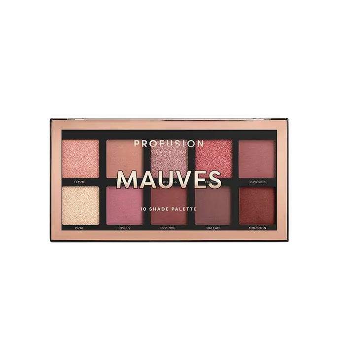 Paletă de farduri de pleoape Profusion Cosmetics Mauves, 10 nuanțe, 103 g