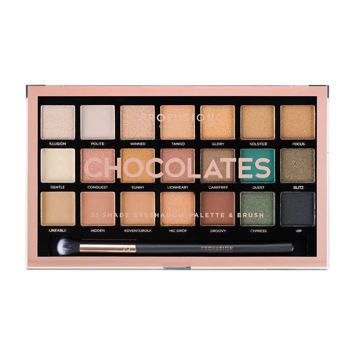 Paletă de farduri de ochi Profusion Cosmetics Chocolates, 21 nuanțe, cu pensulă, 245 g