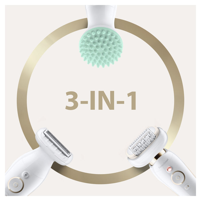 Epilator cu accesorii, Braun, alb optic, 50 min autonomie