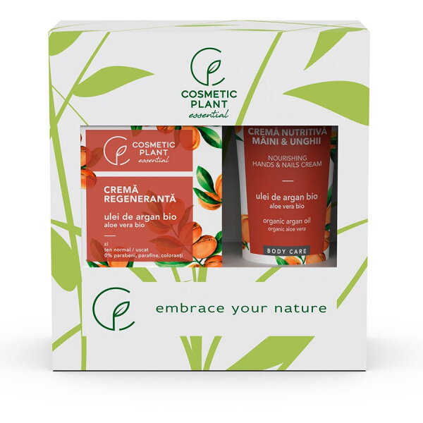 Set cadou Cosmetic Plant Essential, cremă de zi cu ulei de argan bio și cremă de mâini, 50 ml + 100 ml