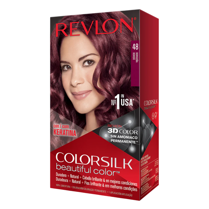 Vopsea permanentă de păr Revlon ColorSilk, nuanța 48 Burgundy, fără amoniac, 130 ml