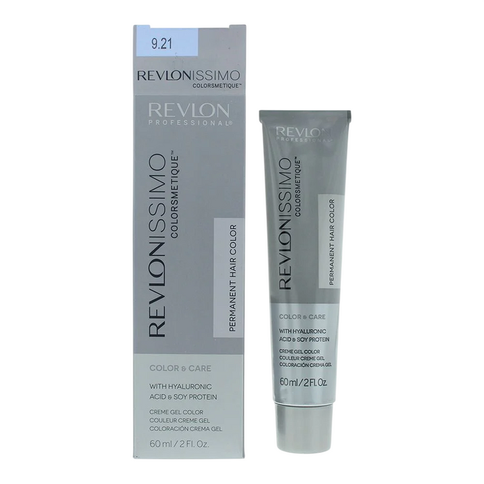 Vopsea permanentă de păr Revlon Revlonissimo Colorsmetique, nuanța 9.21 Very Light Iridescent Ash Blonde, 60 ml