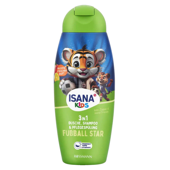 Șampon, balsam și gel de duș 3-în-1 Rossmann Isana Kids Fußball Star, 300 ml, tester