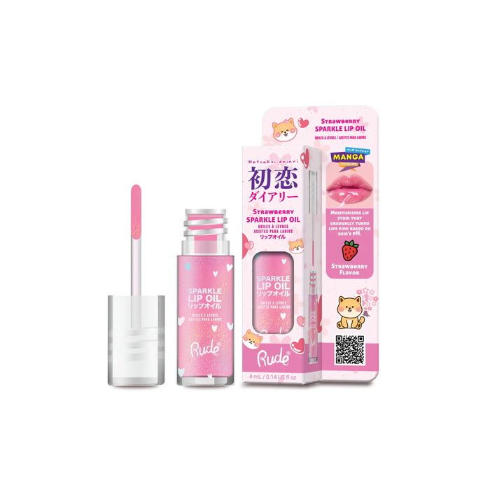 Ulei de buze Rude Cosmetics Strawberry Sparkle, hidratant, cu efect strălucitor, aromă de căpșuni, 4 ml