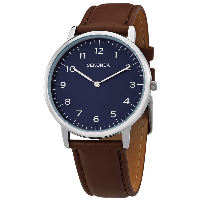 Ceas de mână Sekonda Quartz Watches, mecanism quartz, cadran albastru, curea maro