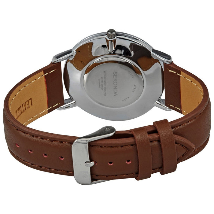 Ceas de mână Sekonda Quartz Watches, mecanism quartz, cadran albastru, curea maro