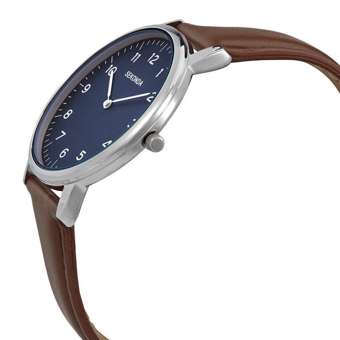 Ceas de mână Sekonda Quartz Watches, mecanism quartz, cadran albastru, curea maro