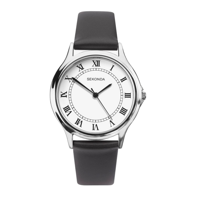 Ceas Sekonda Quartz Watches, mecanism quartz, cadran alb cu cifre romane, curea neagră