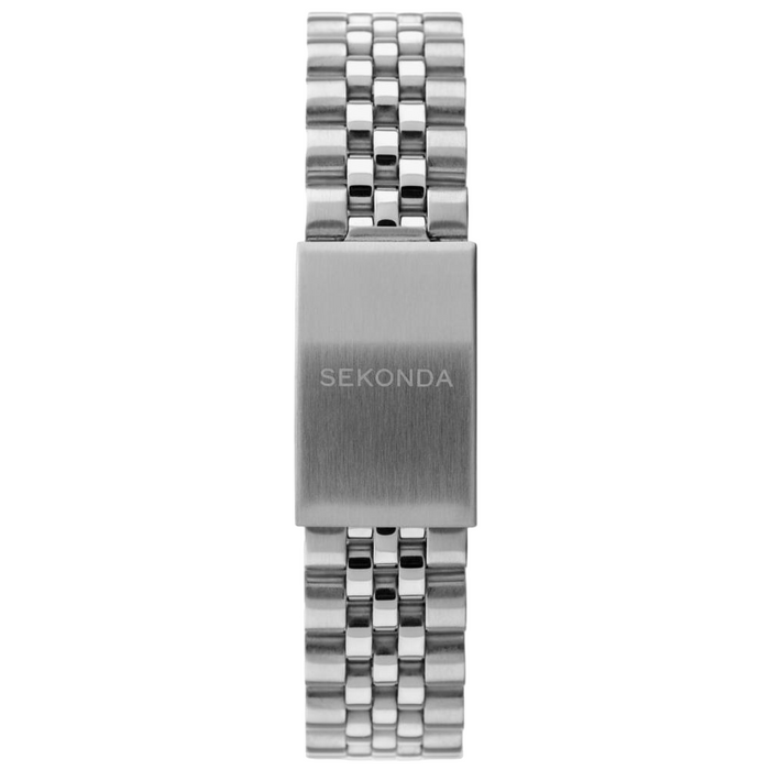 Ceas cu cuarț Sekonda Quartz, cadran negru, brățară metalică argintie, afișaj dată, rezistență la apă 50 m