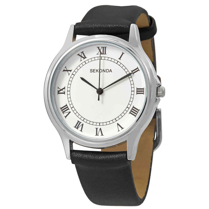 Ceas Sekonda Quartz Watches, mecanism quartz, cadran alb cu cifre romane, curea neagră