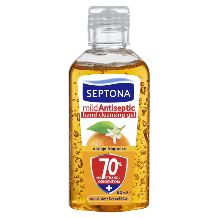 Gel antiseptic de curățare pentru mâini Septona Mild Antiseptic, cu parfum de portocală, 80 ml, tester