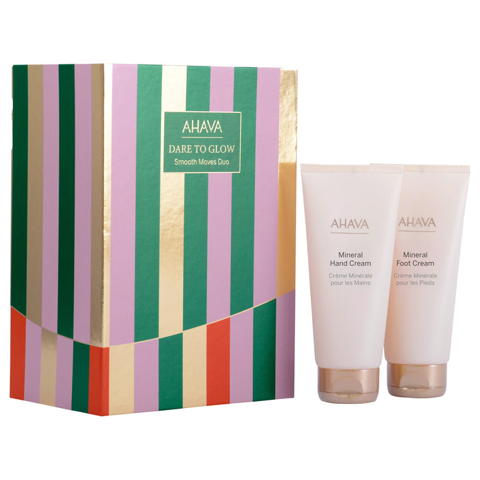 Set Ahava Dare To Glow, cremă minerală de mâini hidratantă + cremă minerală pentru picioare hrănitoare, 2 x 100 ml