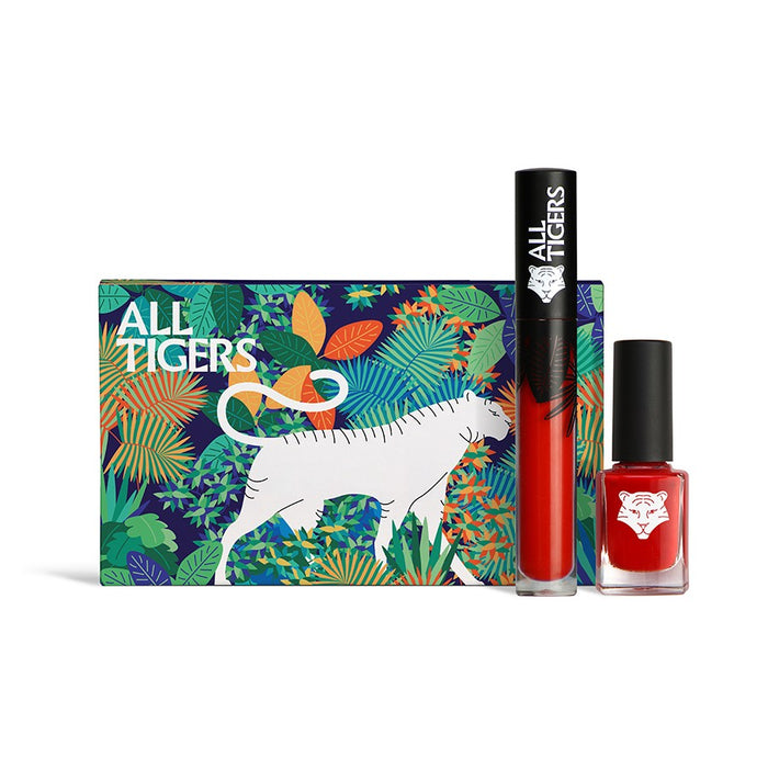 Set ruj lichid All Tigers + ojă, nuanțele 888 Call Me Queen și 298 Hit It Big, vegan, 8 ml + 11 ml