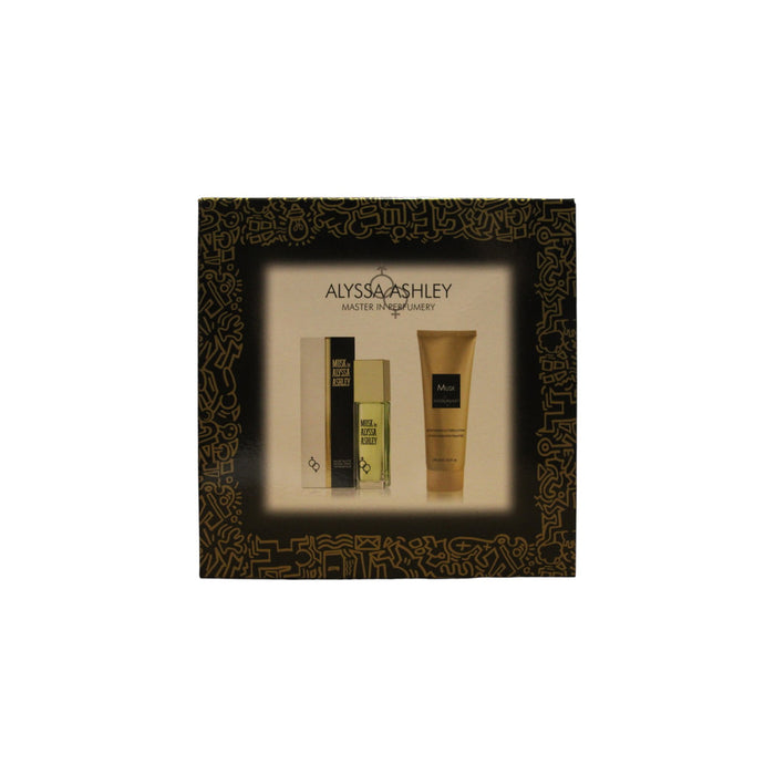 Set Alyssa Ashley Musk, unisex: apă de toaletă 100 ml + lapte de corp cu efect strălucitor 250 ml