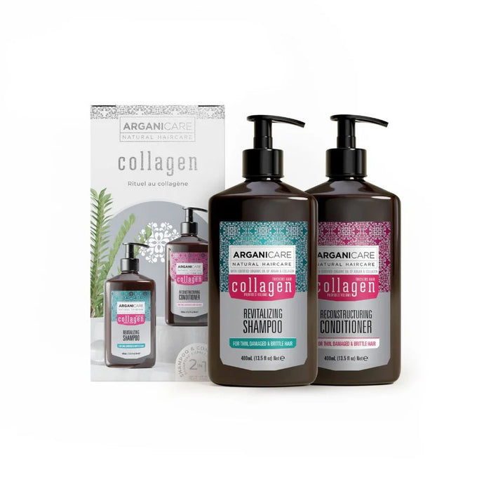 Set Arganicare Collagen: șampon revitalizant 400 ml + balsam fortifiant și reparator 400 ml