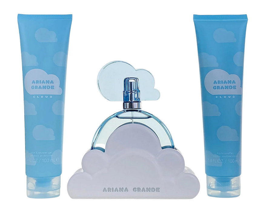 Set Ariana Grande Cloud, pentru femei: apă de parfum 100 ml + loțiune de corp hidratantă 100 ml + gel de duș 100 ml