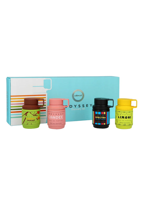 Set ape de parfum Armaf Odyssey Limoni Fresh + Odyssey Spectra Rainbow Edition + Odyssey Candee + Odyssey Dubai Chocolat, 4 x 12 ml, unisex
