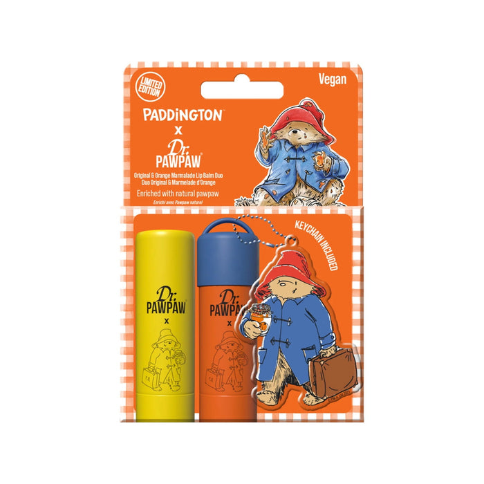 Set balsam de buze Dr. PawPaw Paddington Bear Original + Paddington Orange Marmalade, 2 x 4 g + breloc