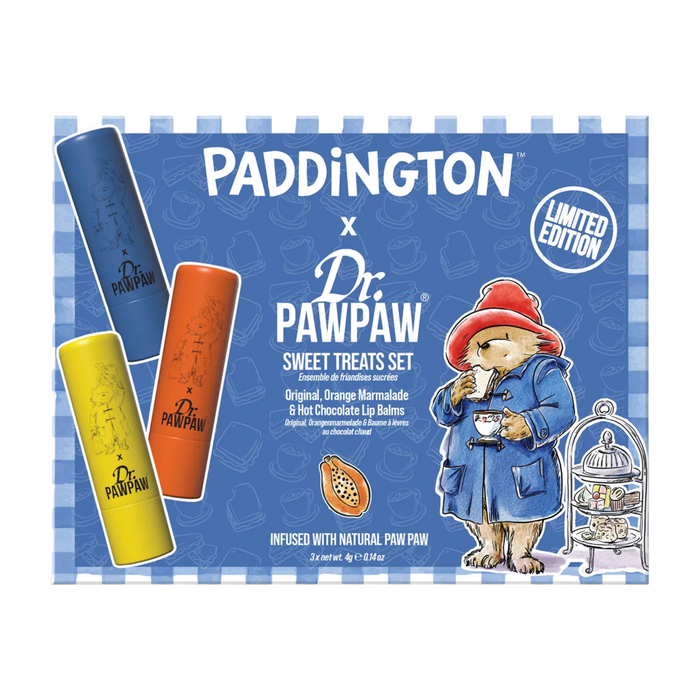 Set de balsamuri de buze Dr. PawPaw Paddington Sweet Treats, Orange Marmalade + Original Balm + Hot Chocolate, 3 x 4 g