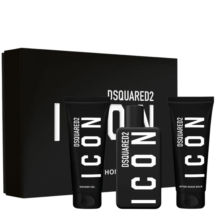 Set Dsquared 2 Icon, pentru bărbați: apă de parfum 100 ml + gel de duș 100 ml + balsam după ras 100 ml