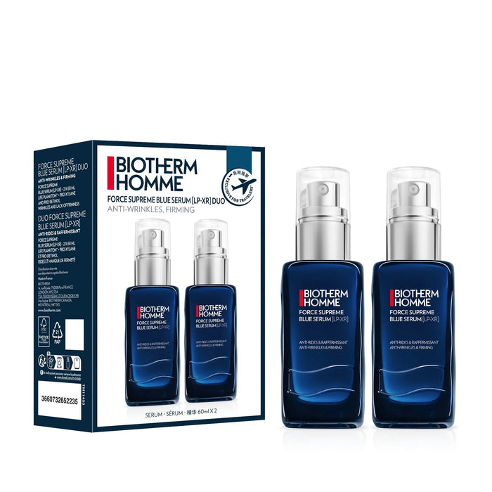 Set ser de față Biotherm Homme Force Supreme Blue Serum, antiîmbătrânire, 2 x 30 ml