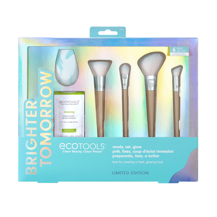 Set de pensule de machiaj EcoTools Brighter Tomorrow, 4 pensule + burete + loțiune de curățare 7,39 ml, 6 piese