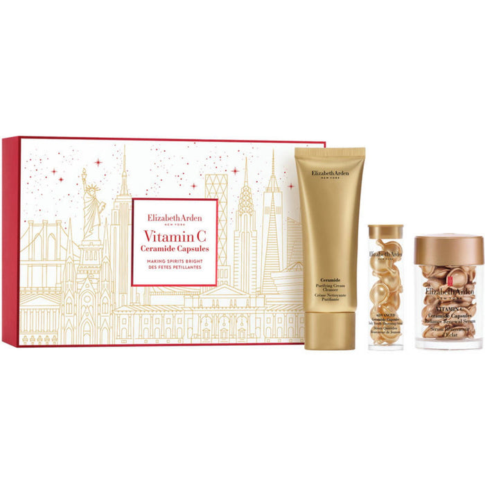 Set Elizabeth Arden Ceramide, cremă de curățare 50 ml + capsule ser cu vitamina C 30 buc + capsule ser hidratant 14 buc