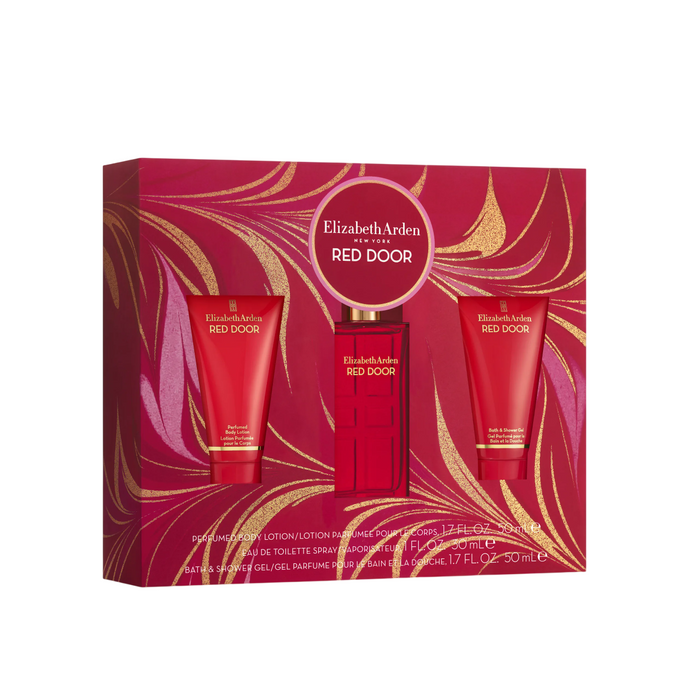 Set Elizabeth Arden Red Door, pentru femei: apă de toaletă 30 ml + loțiune de corp 50 ml + gel de duș 50 ml