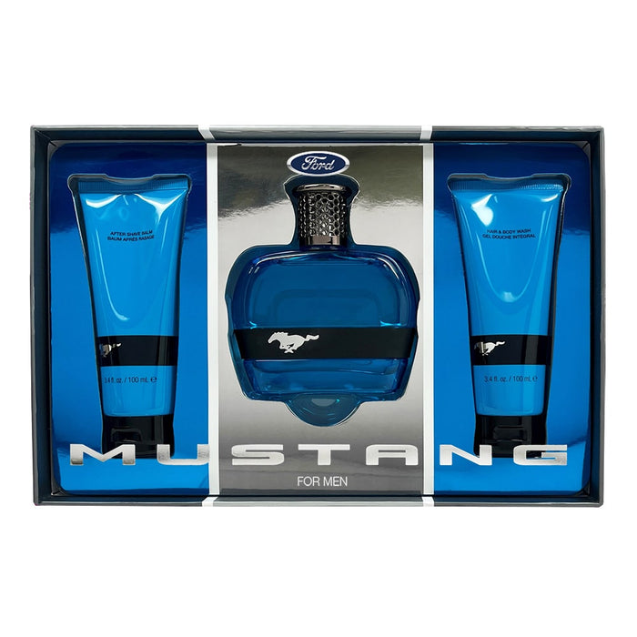 Set Ford Mustang Blue, pentru bărbați: apă de toaletă 100 ml + balsam după ras 100 ml + gel pentru păr și corp 100 ml