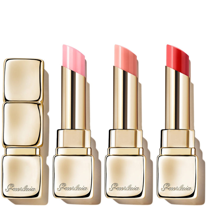 Set de balsamuri de buze Guerlain Kiss Kiss Bee Glow, lucioase, nuanțele 775 Poppy Glow și 258 Rose Glow, 3 x 3,2 g