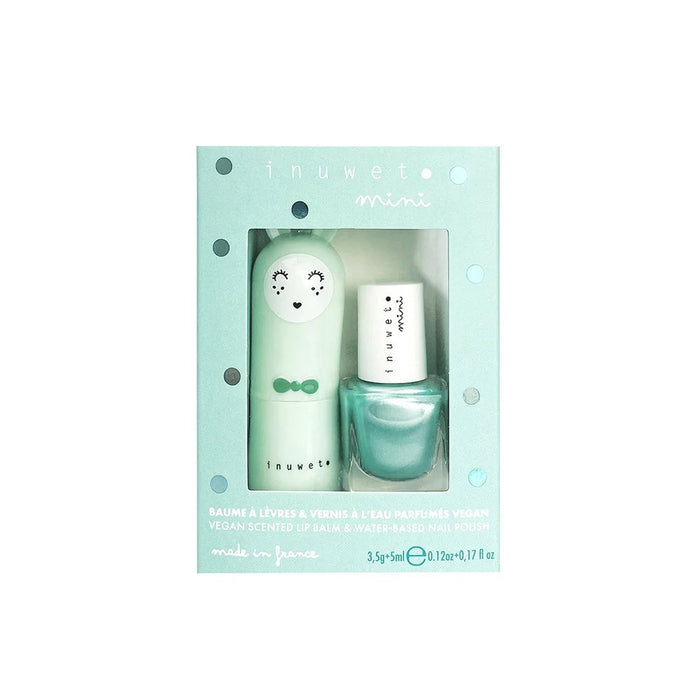 Set Inuwet lac de unghii Turquoise Is A Siren, miniatură 5 ml + balsam de buze Bunny Fruity, hidratant, 3,5 g