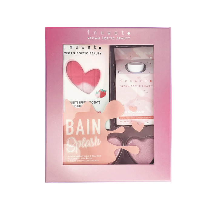 Set Inuwet Strawberry: bombă de baie 200 g + mousse de duș Fleur D'Oranger 230 ml + 2 bombe de baie Donut, 30 g