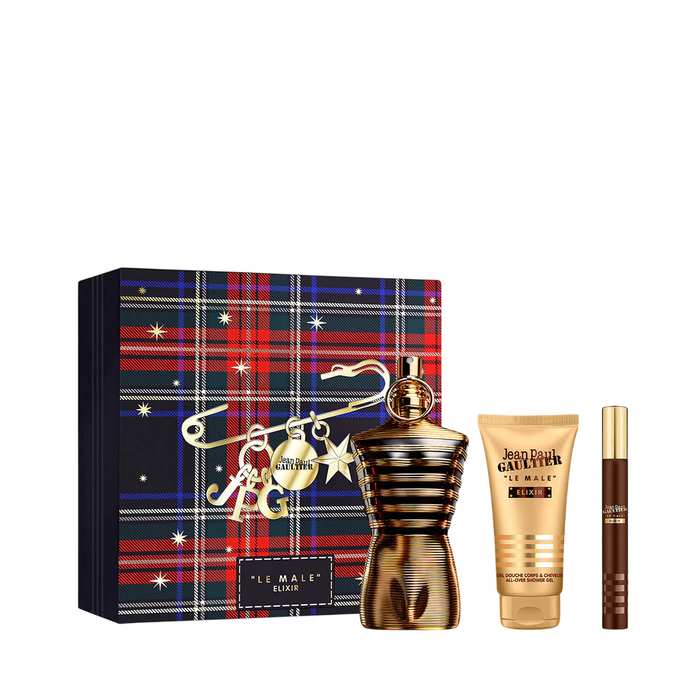 Set Jean Paul Gaultier Le Male Elixir: apă de parfum 125 ml + apă de parfum 10 ml + gel de duș 75 ml, pentru bărbați