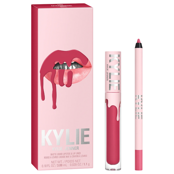 Set ruj lichid Kylie Cosmetics By Kylie + creion de buze, nuanța 102 Extraordinary, 3 ml + 1,1 g