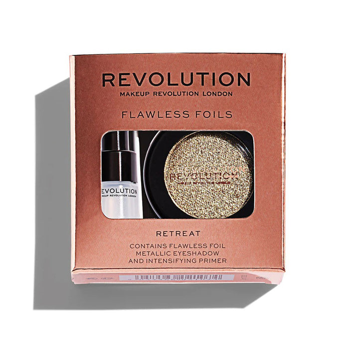 Set fard de pleoape Makeup Revolution Flawless Foils, Retreat, fard metalizat 2 g + primer 2 ml